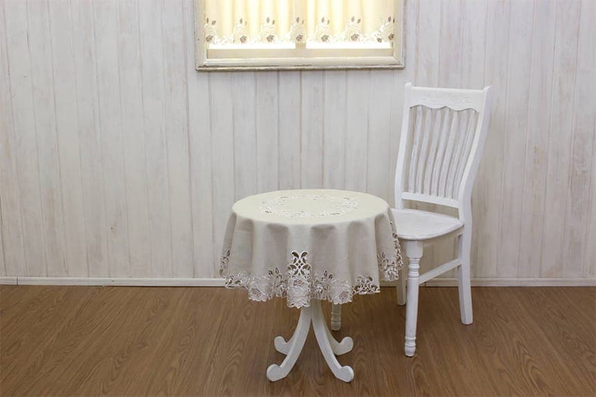 カットワーク刺繍テーブルクロス、円形100cm